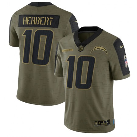 Men's Los Angeles Chargers #10 Justin Herbert 2021 Olive Salute To Service Limited Stitched Jersey