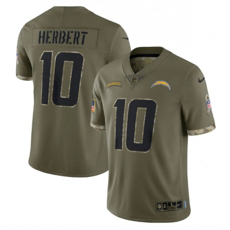 Men's Los Angeles Chargers #10 Justin Herbert Olive 2022 Salute To Service Limited Stitched Jersey