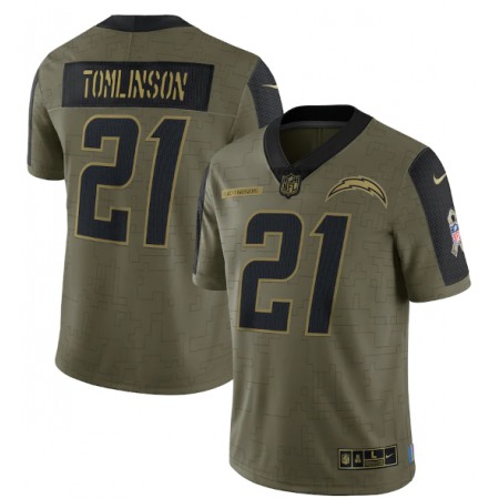 Men's Los Angeles Chargers #21 LaDainian Tomlinson 2021 Olive Salute To Service Limited Stitched Jersey