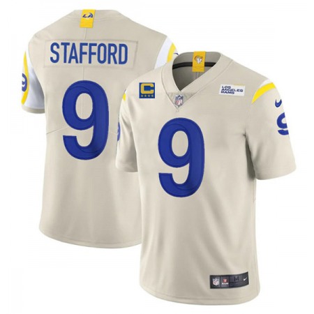 Men's Los Angeles Rams #9 Matthew Stafford 2022 Bone With 4-star C Patch Vapor Untouchable Limited Stitched Jersey