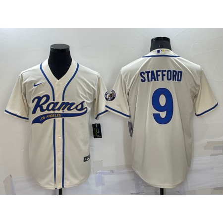 Men's Los Angeles Rams #9 Matthew Stafford Bone Cool Base Stitched Baseball Jersey