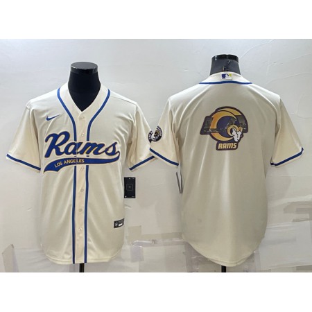 Men's Los Angeles Rams Bone Team Big Logo With Patch Cool Base Stitched Baseball Jersey