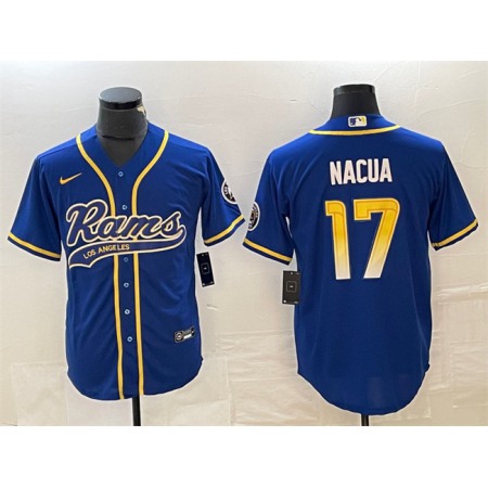 Men's Los Angeles Rams #17 Baker Mayfield Royal Cool Base Stitched Baseball Jersey