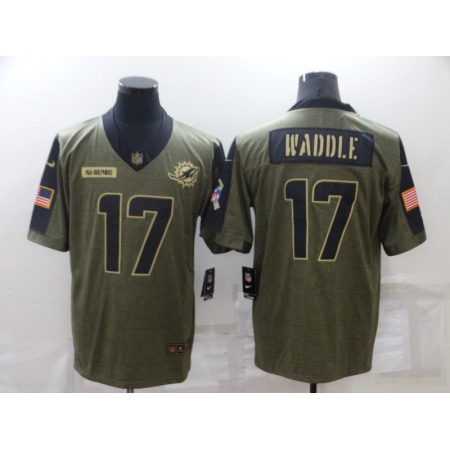 Men's Miami Dolphins #17 Jaylen Waddle 2021 Olive Salute To Service Limited Stitched Jersey