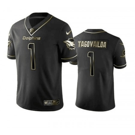 Men's Miami Dolphins #1 Tua Tagovailoa Black Golden Stitched NFL Jersey