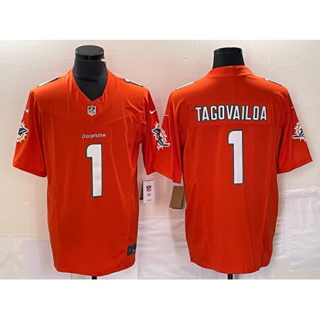 Men's Miami Dolphins #1 Tua Tagovailoa Orange 2023 F.U.S.E Vapor Limited Stitched Football Jersey