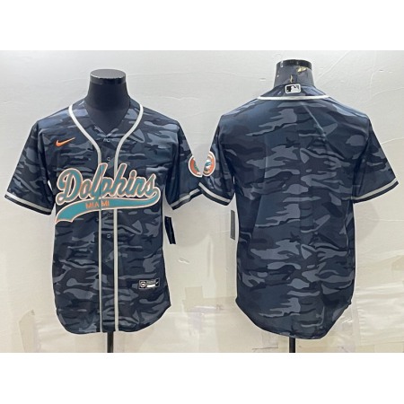 Men's Miami Dolphins Blank Grey Camo With Patch Cool Base Stitched Baseball Jersey