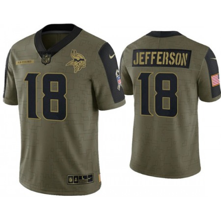 Men's Minnesota Vikings #18 Justin Jefferson 2021 Olive Salute To Service Limited Stitched Jersey