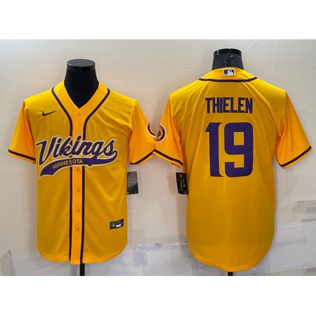 Men's Minnesota Vikings #19 Adam Thielen Gold With Patch Cool Base Stitched Baseball Jersey