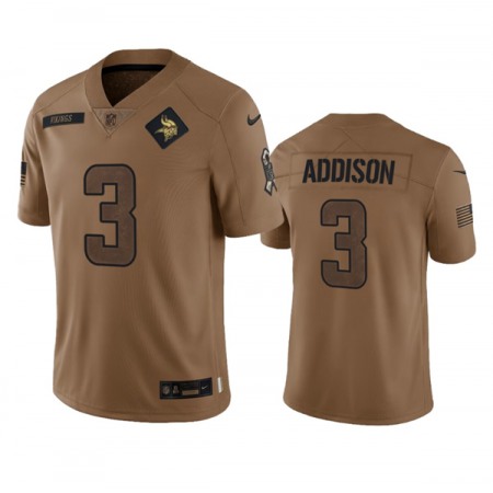 Men's Minnesota Vikings #3 Jordan Addison 2023 Brown Salute To Service Limited Stitched Jersey
