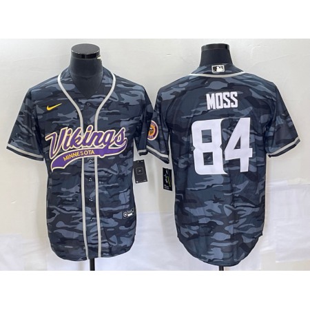 Men's Minnesota Vikings #84 Randy Moss Grey Camo Cool Base Stitched Baseball Jersey