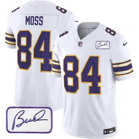 Men's Minnesota Vikings #84 Randy Moss White 2023 F.U.S.E. Bud Grant patch Limited Stitched Jersey