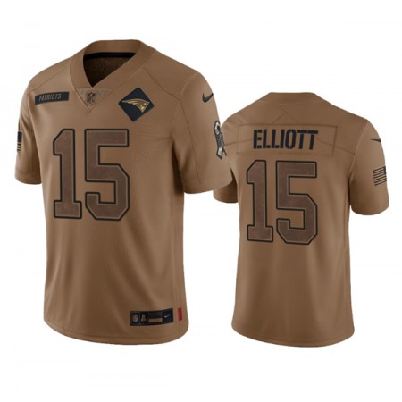 Men's New England Patriots #15 Ezekiel Elliott 2023 Brown Salute To Service Limited Stitched Football Jersey