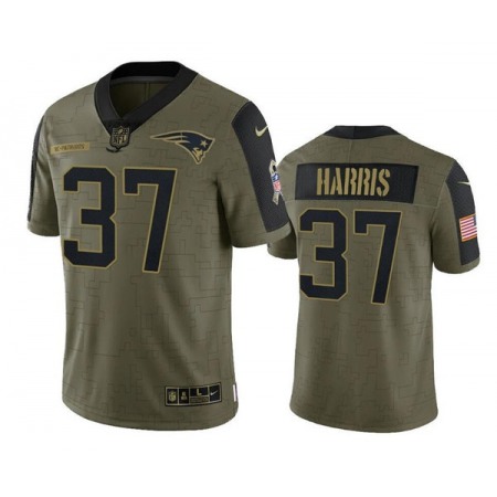 Men's New England Patriots #37 Damien Harris 2021 Olive Salute To Service Limited Stitched Jersey