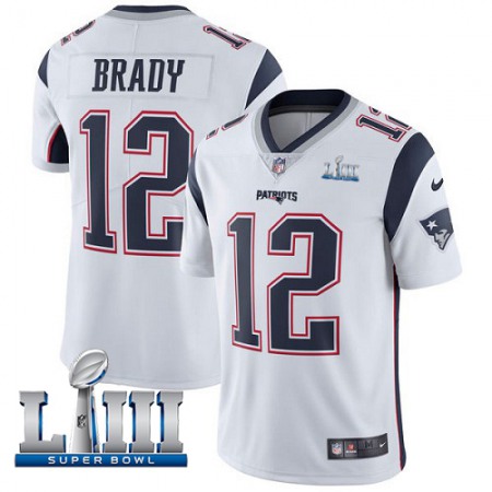Men's New England Patriots #12 Tom Brady White Super Bowl LIII Vapor Untouchable Limited Stitched NFL Jersey
