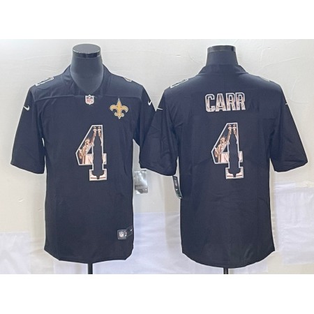 Men's New Orleans Saints #4 Derek Carr Black Statue of Liberty Limited Stitched Jersey