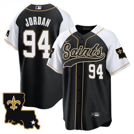 Men's New Orleans Saints #94 Cameron Jordan Black/White 1987 Legacy Cool Base Stitched Baseball Jersey