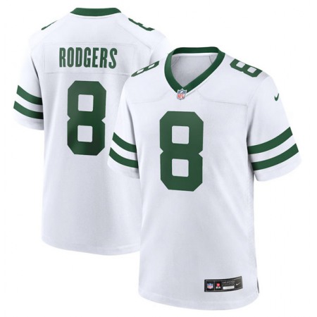 Men's New York Jets #8 Aaron Rodgers White Throwback Player Stitched Game Jersey