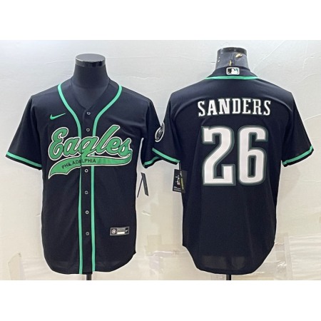 Men's Philadelphia Eagles #26 Miles Sanders Black With Patch Cool Base Stitched Baseball Jersey