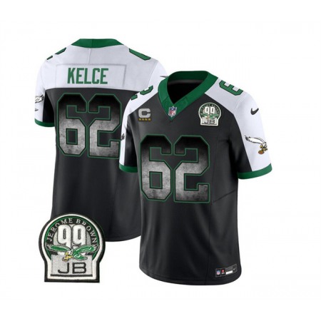 Men's Philadelphia Eagles #62 Jason Kelce Black/White 2023 F.U.S.E. With 4-star C Patch Throwback Vapor Untouchable Limited Stitched Football Jersey