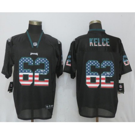Men's Philadelphia Eagles #62 Jason Kelce Black USA Flag Elite Stitched NFL Jersey