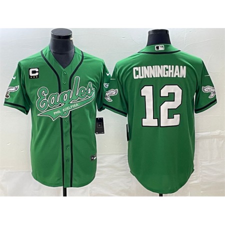 Men's Philadelphia Eagles #12 Randall Cunningham Green With 3-star C Patch Cool Base Stitched Baseball Jersey