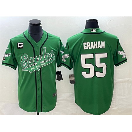 Men's Philadelphia Eagles #55 Brandon Graham Green With 3-star C Patch Cool Base Stitched Baseball Jersey