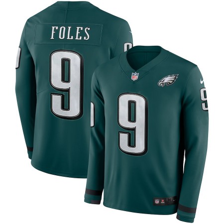 Men's Philadelphia Eagles #9 Nick Foles Green Therma Long Sleeve Stitched NFL Jersey