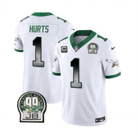 Men's Philadelphia Eagles #1 Jalen Hurts White 2023 F.U.S.E. With 3-star C Patch Throwback Vapor Untouchable Limited Stitched Football Jersey