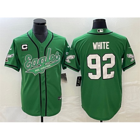 Men's Philadelphia Eagles #92 Reggie White Green With 3-star C Patch Cool Base Stitched Baseball Jersey
