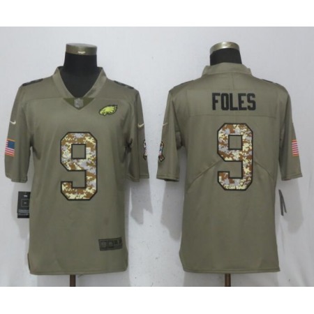 Men's Philadelphia Eagles #9 Nick Foles Olive Camo Salute To Service Limited Stitched NFL Jersey