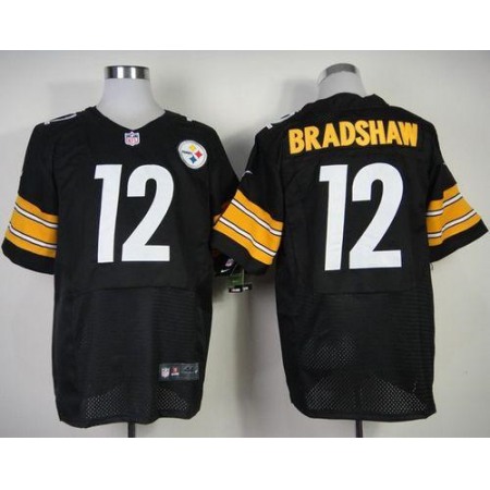 Nike Steelers #12 Terry Bradshaw Black Team Color Men's Stitched NFL Elite Jersey