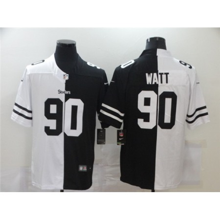 Men's Pittsburgh Steelers #90 T. J. Watt Black &White Split Limited Stitched Jersey