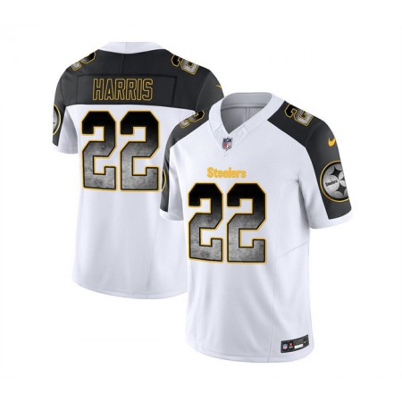 Men's Pittsburgh Steelers #22 Najee Harris White/Black 2023 F.U.S.E. SmokeVapor Untouchable Limited Stitched Jersey