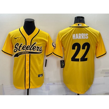 Men's Pittsburgh Steelers #22 Najee Harris Yellow With Patch Cool Base Stitched Baseball Jersey