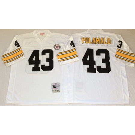 Men's Pittsburgh Steelers #43 Troy Polamalu White Mitchell & Ness Throwback Stitched Jersey