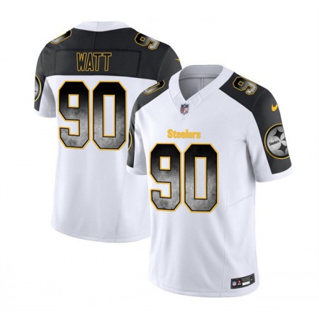 Men's Pittsburgh Steelers #90 T.J. Watt White/Black 2023 F.U.S.E. Smoke Vapor Untouchable Limited Stitched Jersey