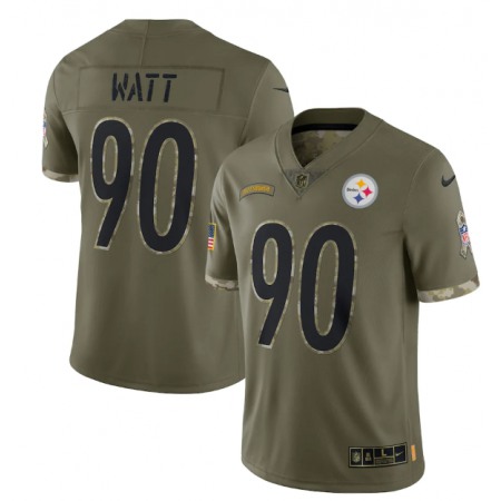 Men's Pittsburgh Steelers #90 T. J. Watt Olive 2022 Salute To Service Limited Stitched Jersey
