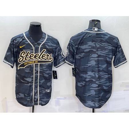 Men's Pittsburgh Steelers Blank Grey/Navy Camo With Patch Cool Base Stitched Baseball Jersey