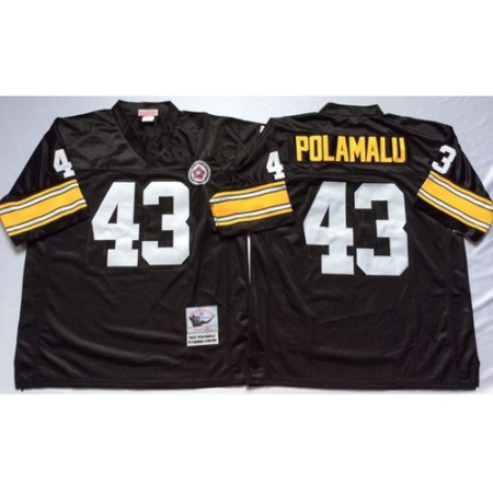 Mitchell And Ness Steelers #43 Troy Polamalu Black Throwback Stitched NFL Jersey