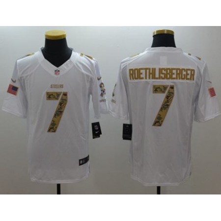 Nike Steelers #7 Ben Roethlisberger White Men's Stitched NFL Limited Salute to Service Jersey