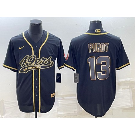 Men's San Francisco 49ers #13 Brock Purdy Black Gold With Patch Cool Base Stitched Baseball Jersey