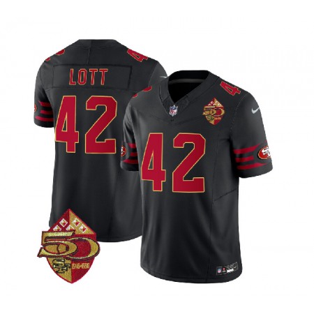 Men's San Francisco 49ers #42 Ronnie Lott Black 2023 F.U.S.E. 50th Patch Vapor Limited Stitched Football Jersey