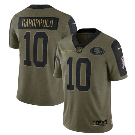 Men's San Francisco 49ers #10 Jimmy Garoppolo 2021 Olive Salute To Service Limited Stitched Jersey