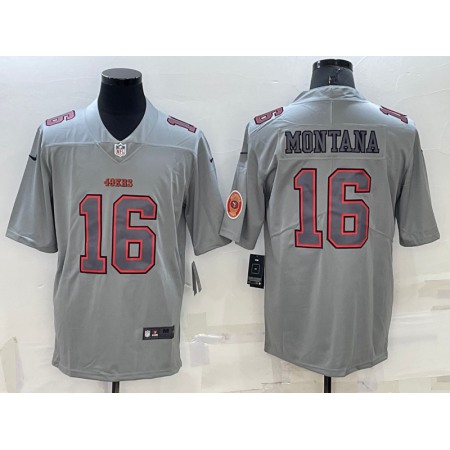 Men's San Francisco 49ers #16 Joe Montana Grey With Patch Atmosphere Fashion Stitched Jersey