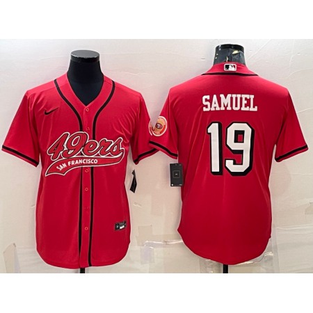 Men's San Francisco 49ers #19 Deebo Samuel New Red With Patch Cool Base Stitched Baseball Jersey