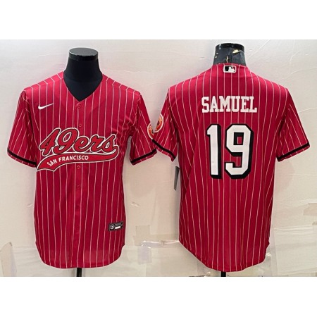 Men's San Francisco 49ers #19 Deebo Samuel Red With Patch Cool Base Stitched Baseball Jersey