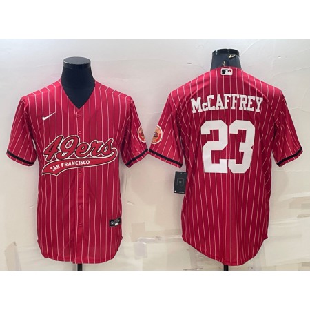 Men's San Francisco 49ers #23 Christian McCaffrey Red With Patch Cool Base Stitched Baseball Jersey