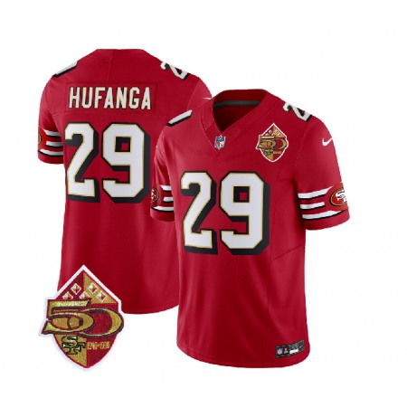 Men's San Francisco 49ers #29 Talanoa Hufanga Red 2023 F.U.S.E. 50th Patch Throwback Stitched Football Jersey