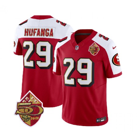 Men's San Francisco 49ers #29 Talanoa Hufanga Red/White 2023 F.U.S.E. 50th Patch Throwback Stitched Football Jersey